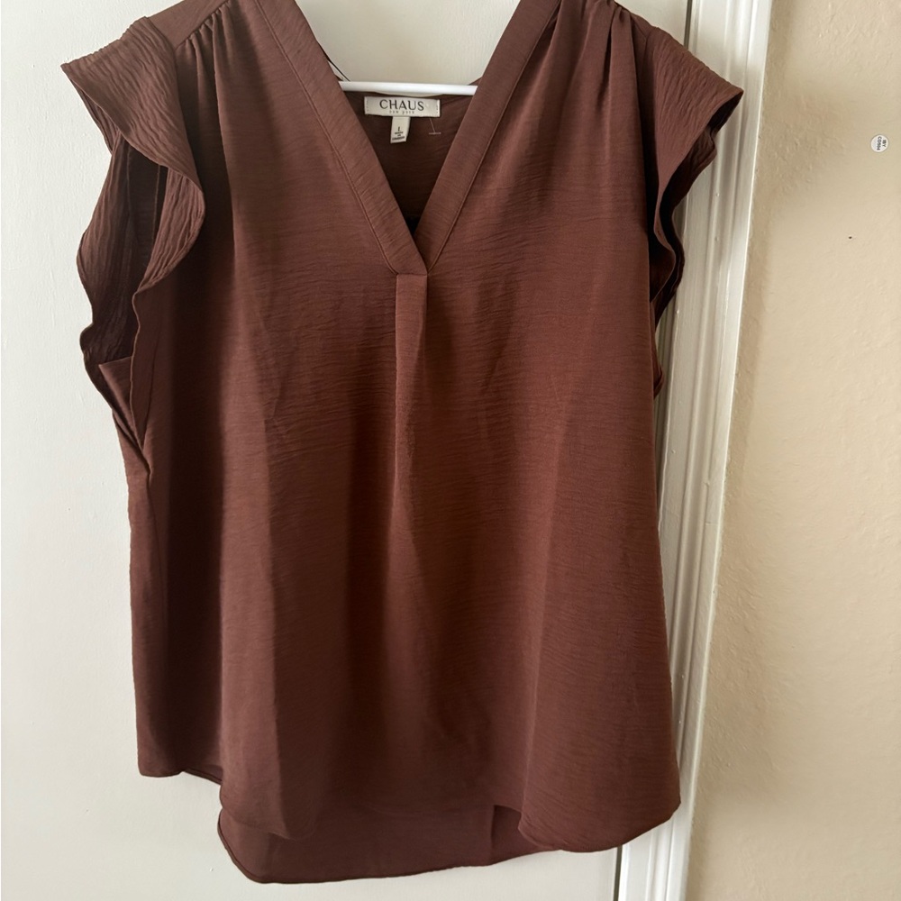 Chaus Women's Chocolate Ruffle Sleeve Blouse